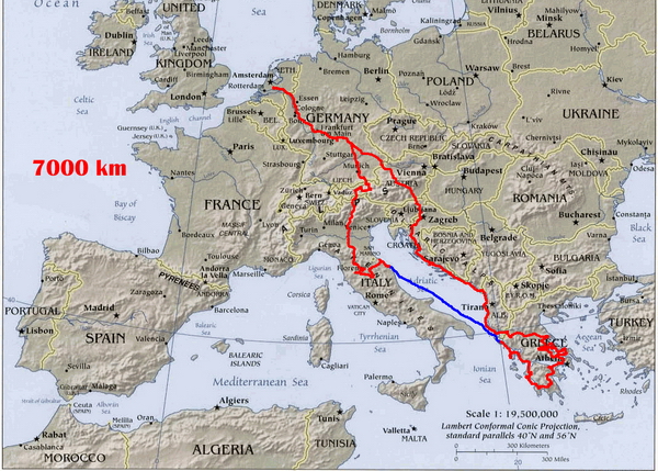 Italie Griekenland track + km